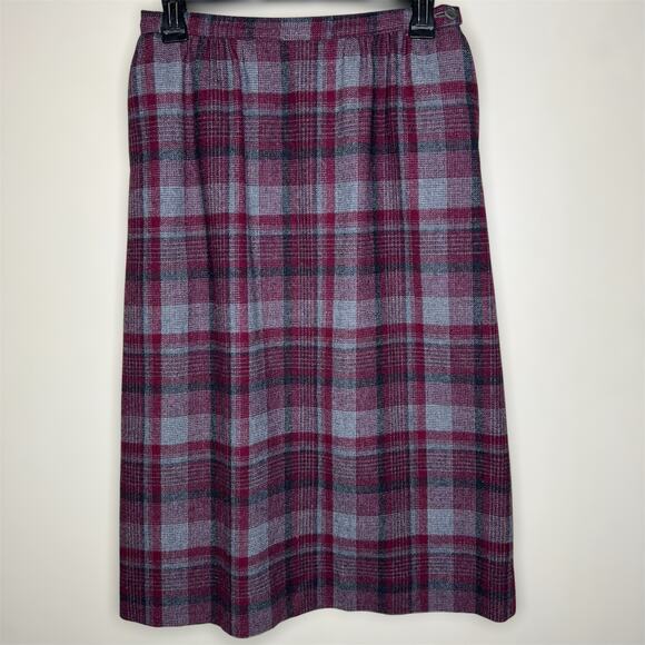 Pendleton Dresses & Skirts - Vtg Pendleton Virgin Wool Skirt w Pockets 10 Womens Plaid Academia 80s USA Gray